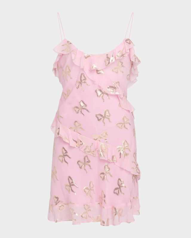 Lomina Silk Metallic Bow Mini Dress